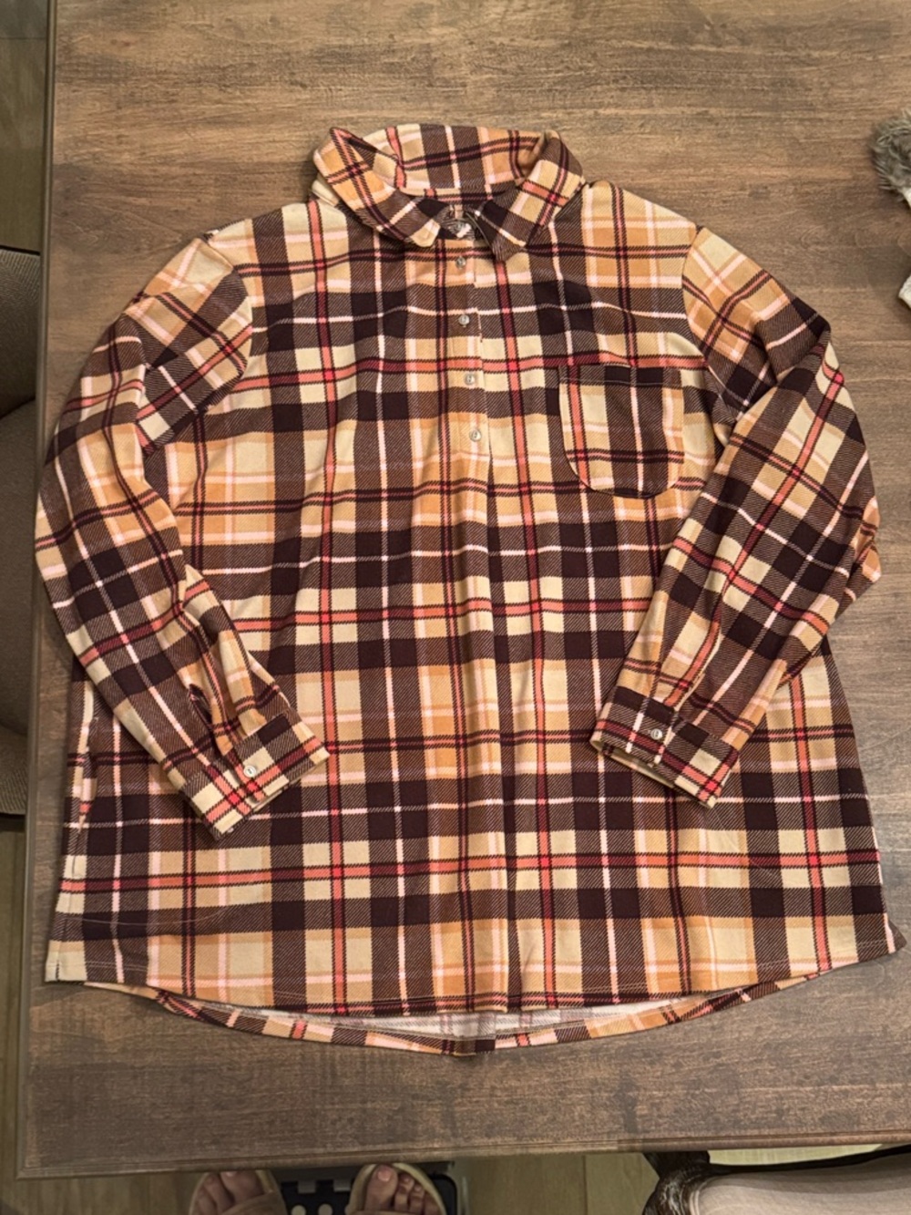 Style & Co. Plaid Button-Down Shirt - Tan, Brown & Red